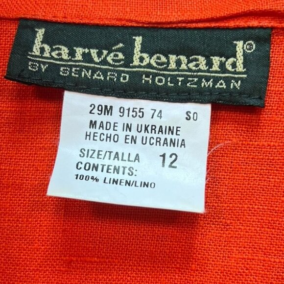 Harvé Benard Women's Linen Button Up Shirt Summer Size 12 Orange Short Sleeve - Picture 3 of 10